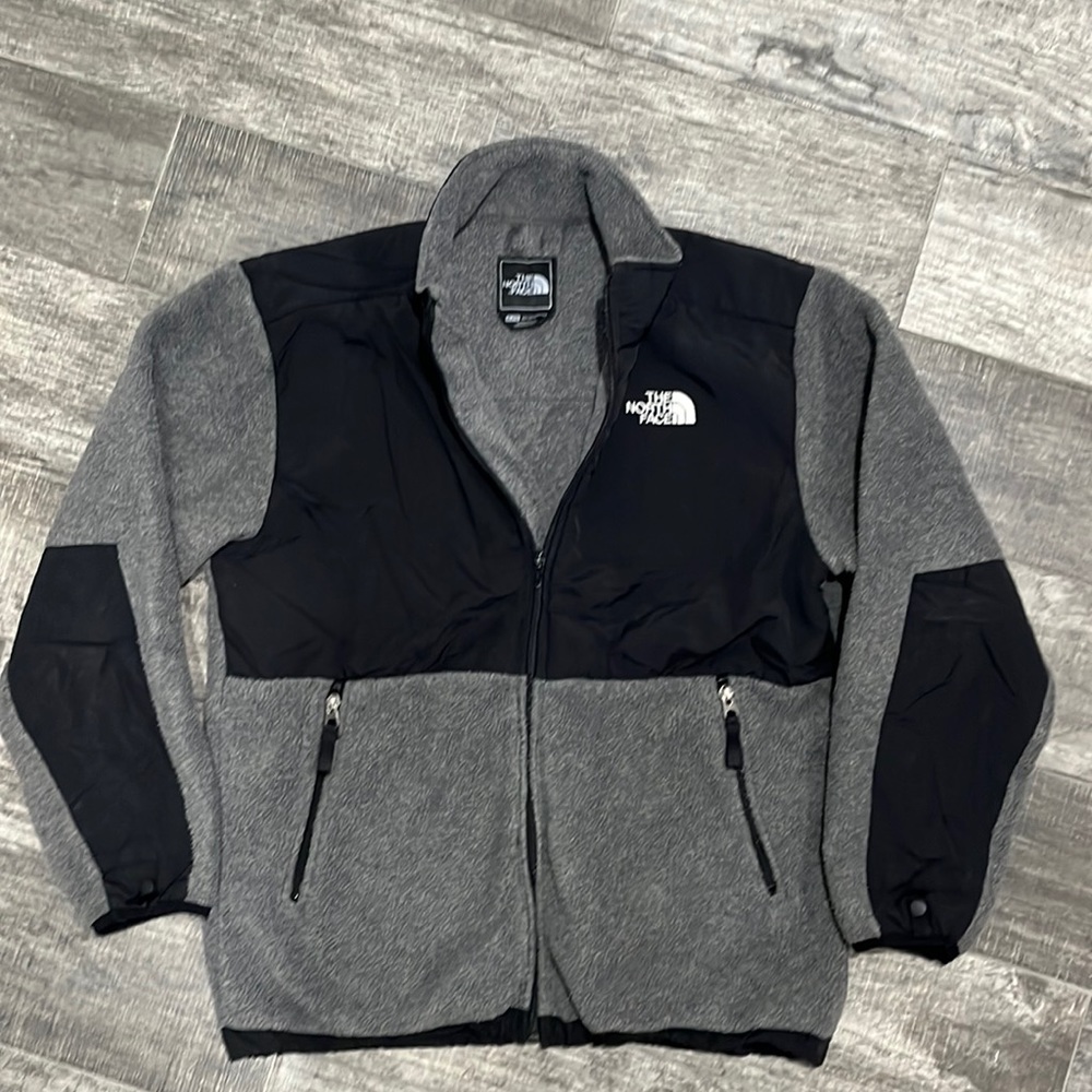 Boys North Face heavyweight zip fleece, grey/black XL